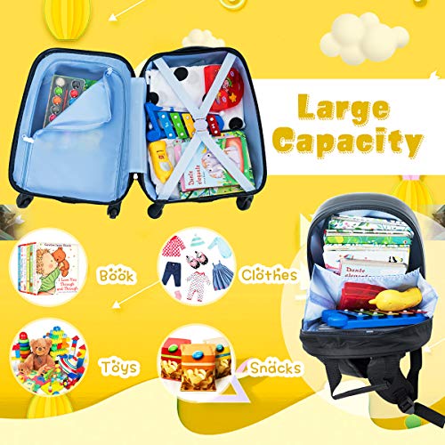 Kids Luggage 12" Toddler Backpack & 16" Travel Suitcase with Wheels (2 Count)