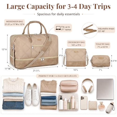 Weekender Bag for Women 21.5" Travel Duffel Large Carry On Bag 3PCS (3 Count)