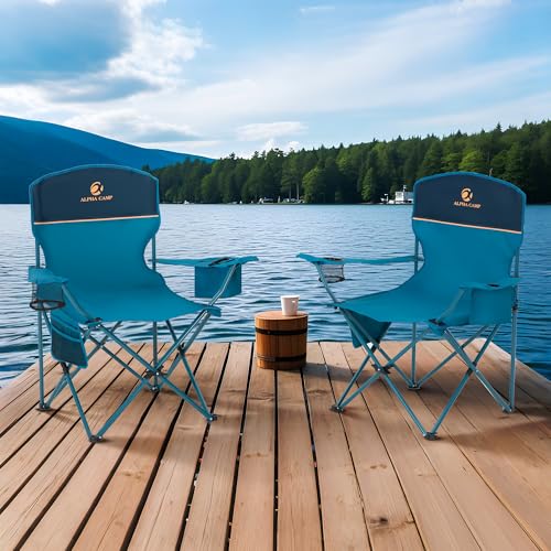 2 Pack Folding Camping Chair with Cooler Bag & Lumbar Support (2 Count)