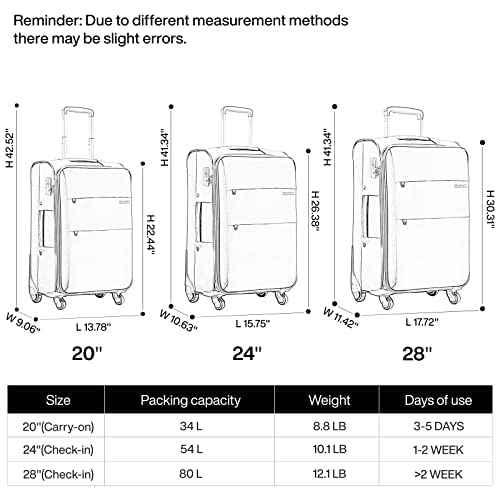 24 Inch Expandable Luggage Large Suitcases with Wheels Softside Checked Luggage Rolling Suitcase with Lock Lightweight Travel Luggage for Men and Women 24 Inch Luggage