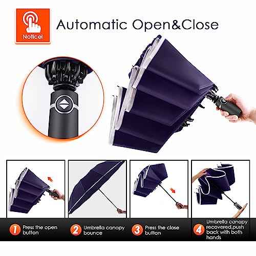 Inverted Umbrella Large Windproof Umbrellas for Rain Sun Travel Umbrella Compact with Reflective Stripe