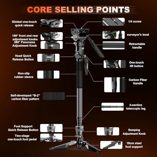 One Click Lifting Carbon Fiber Monopod