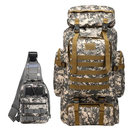 80L 2 Pack Hiking Backpack for Men with Sling Tactical Backpack (2 Count)