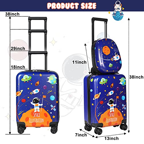 Kids Luggage and Backpack 18" Suitcase with Spinner Wheel Hard Case Travel 13" Backpack Girl Suitcase Set for Kids Travel Supplies