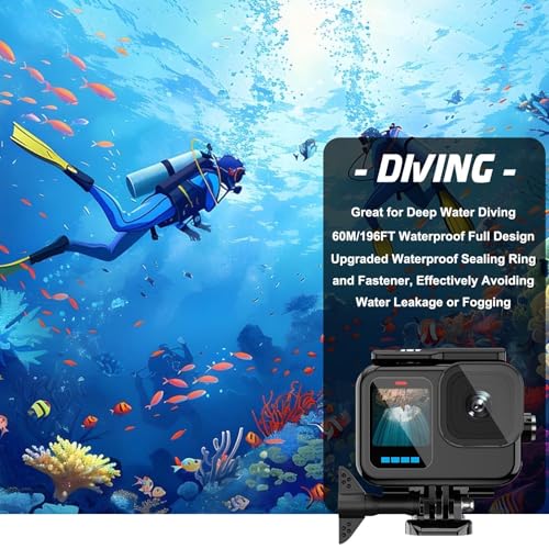 Compatible for Go Pro Hero 13 12 11 10 9 Black Waterproof Housing Case 60M