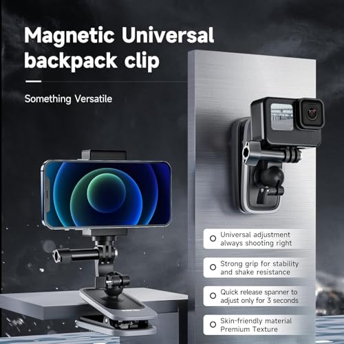 360° Magnetic Backpack Clip Mount for Action Cameras and Phones