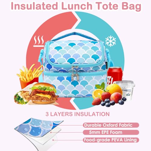 Double Decker Cooler Insulated Lunch Bag Large Tote for Boys