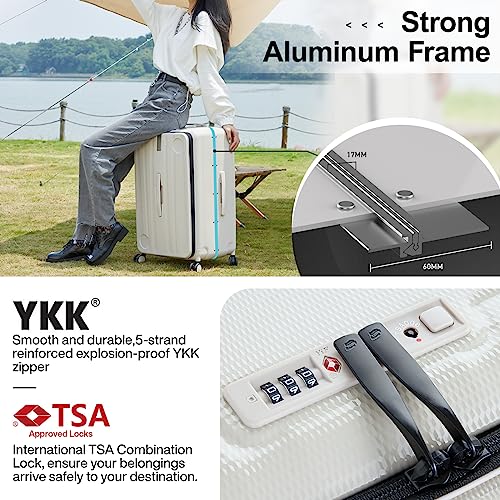 Multifunctional 26 Inch Checked Luggage Hard Shell Suitcases with Wheels Travel Trunk Style Luggage Large Rolling Suitcase for Women Men