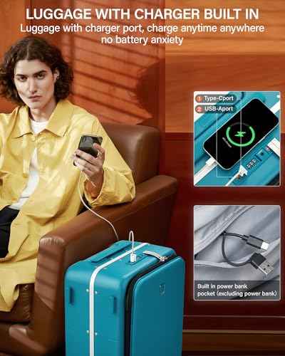 28 Inch Top Opening Checked Luggage with Cup Holder and USB Ports