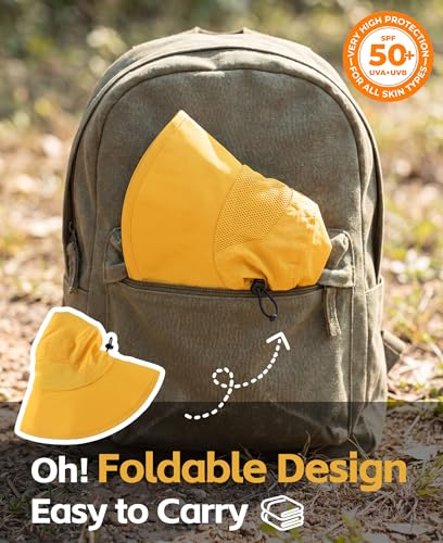 UPF50+Mens Womens Sun Hat Wide Brim Fishing Hat Packable Hiking Gardening UV Protection Hat for Womens Yellow