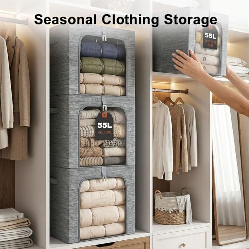 Blanket Storage Bins with Metal Frame for Closet (4 Count)