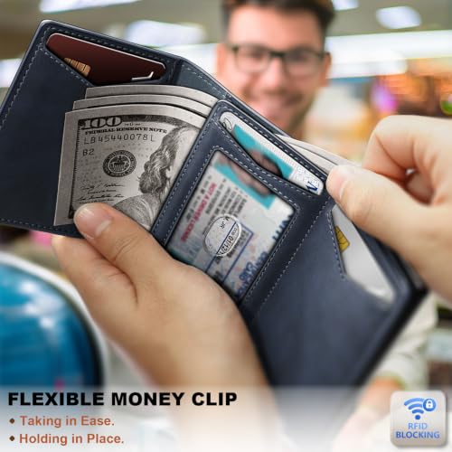 Men Slim Leather Wallet Metal Case Money Clip