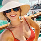 Womens Sun Hat with Ponytail Hole Wide Brim Beach Straw Visor Khaki