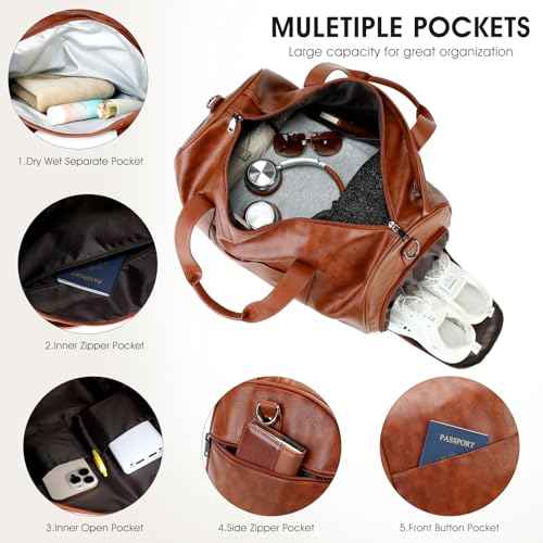 3PCS Faux Leather Weekender Bag for Women Men Travel Bag Overnight Bags (3 Count)