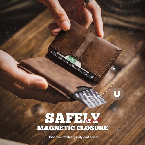 Trifold Card Wallet for Men RFID Blocking with Pop Up Credit Card Holder