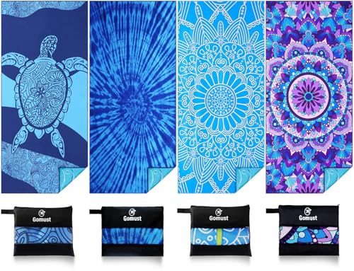 Microfiber Beach Towel Oversized 71x32 Multiple with Bag 4 Pack Bulk (4 Count)