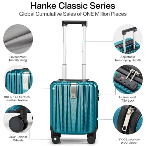 14 Inch Underseat Carry On Luggage with Wheels Hard Shell Suitcases Carry On Bag Lightweight Small Mini Suitcase Tsa Luggage for Travel. Caribbean Blue