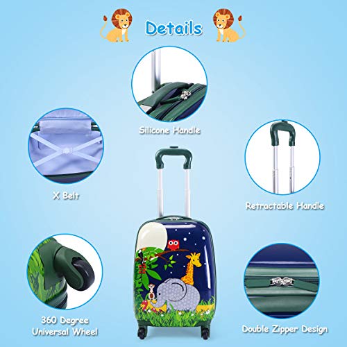 Kids Luggage 12" Toddler Backpack & 16" Travel Suitcase with Wheels (2 Count)