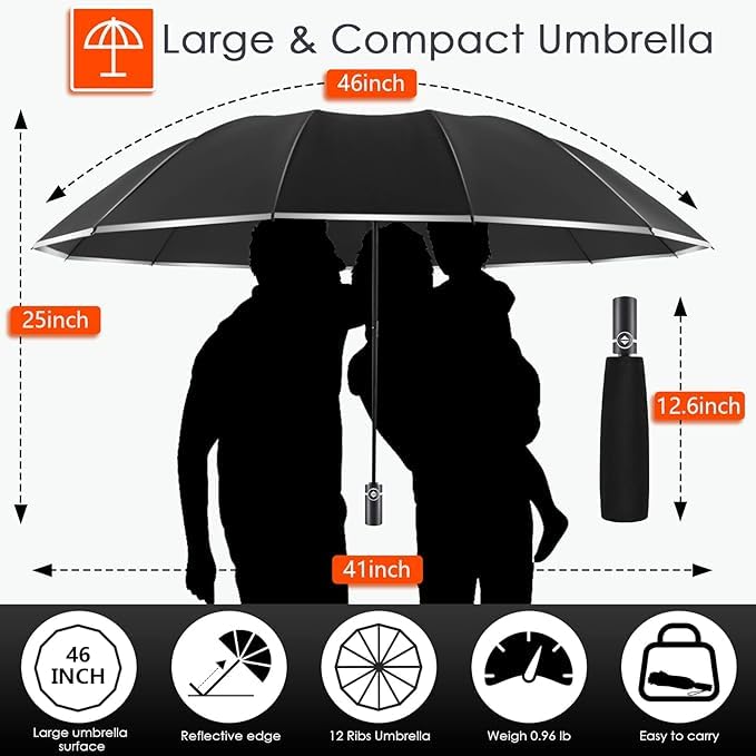 Inverted Umbrella Large Windproof Umbrellas for Rain Sun Travel Umbrella Compact with Reflective Stripe (2 Count)