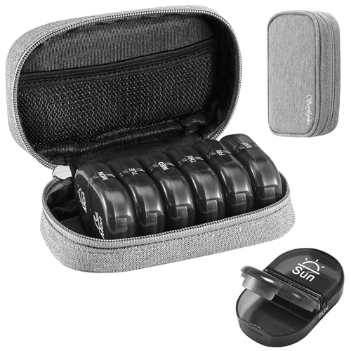 Weekly Travel Pill Organizer 2 Times a Day AM PM Black Pill Box