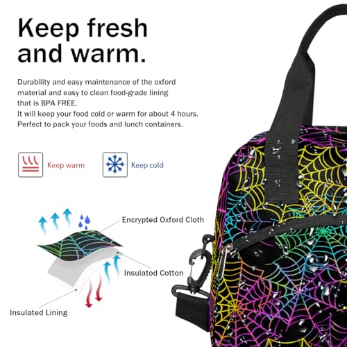 Colorful Spider Web Insulated Lunch Bag for Women Girl Reusable Lunch Tote Box With Shoulder Strap Lightweight Thermal Cooler Meal Prep Bag for Work School Office Picnic (print 21)