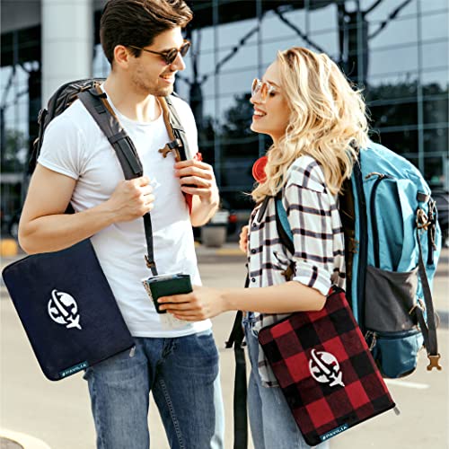 Compact 2-in-1 Travel Blanket Pillow for Airplane, Checkered Red