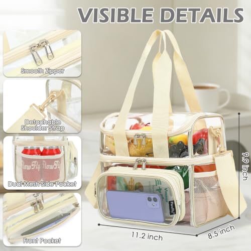 Clear Bag Double Decker for Stadium Events With Shoulder Strap for Women (Clear#Biege)