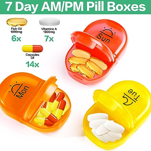 Weekly Travel Pill Organizer 2 Times a Day AM PM Rainbow Pill Box (2 Count)