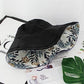 Women Floral Reversible Wide Brim Sun Hats Summer UV Protection Hiking Fishing Hat Wired Edge Beach Garden Lawn Work Cap Chin Strap