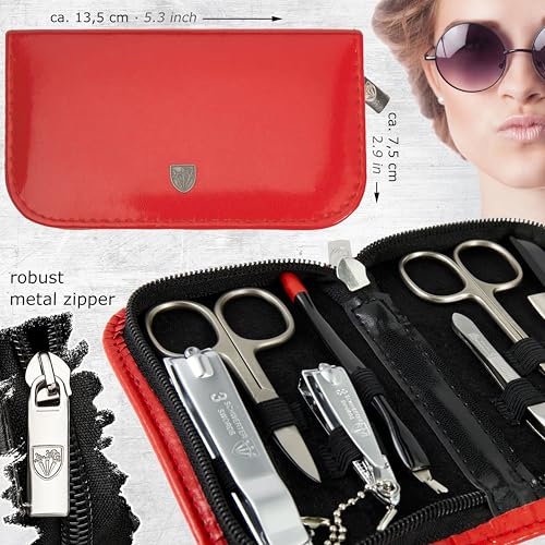 brand quality 8 piece manicure pedicure grooming kit set for professional nail care with synthetic leather case red