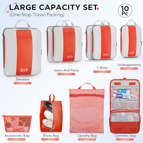10 Set Compression Packing Cubes for Travel Essentials (10 Count)