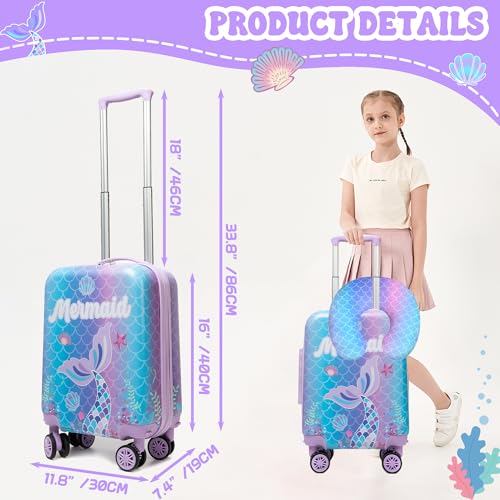 Cute Mermaid Kids Luggage Set 2 piece Kids Suitcase with Spinner Wheels 16" Childrens Luggage for Girls With Wheels Hard Shell Luggage Sets Airline Approved (2 Count)