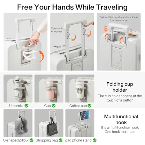 Checked Luggage with Cup Phone Holder and Charger Hard Shell Suitcases with Spinner Wheels