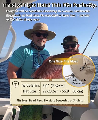 UPF50+ Mens Sun Hat Wide Brim Sun Protection Hat for Men Women Summer Hat Light Weight Breathable Beach Bucket Hat for Garden Fishing Hiking Camping Dark Khaki