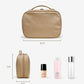 EACHY Hanging Toiletry Bag, Satin 4 Compartments Travel Toiletry Bags for Women, Large Capacity Make Up Organizer Bag with Handle & Compartments (Camel, L)