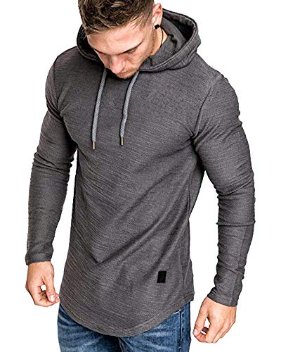 Mens Fashion Athletic Hoodies Sport Sweatshirt Solid Color Fleece Pullover Dark Grey M