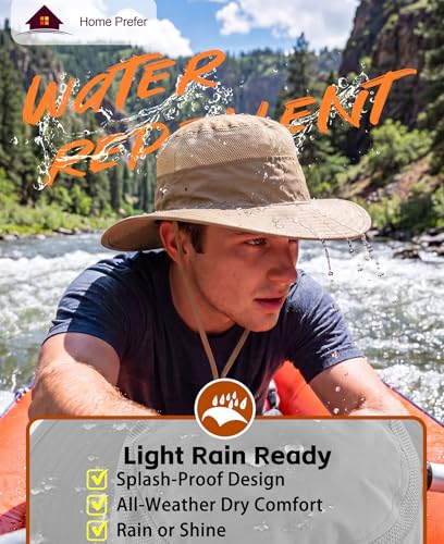 UPF50+ Mens Sun Hat Wide Brim Sun Protection Hat for Men Women Summer Hat Light Weight Breathable Beach Bucket Hat for Garden Fishing Hiking Camping Dark Khaki