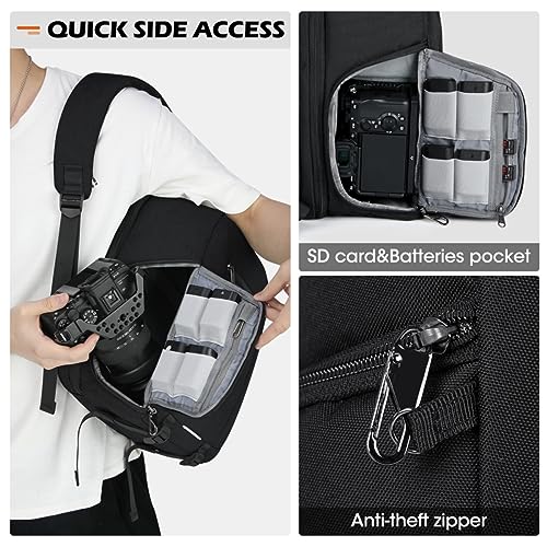 Camera Bag Backpack Professional for DSLR SLR Mirrorless Camera Waterproof Laptop Back Pack 14 Inch with Rain Cover Anti Theft Travel Case Large Capacity Photography Backpack Black