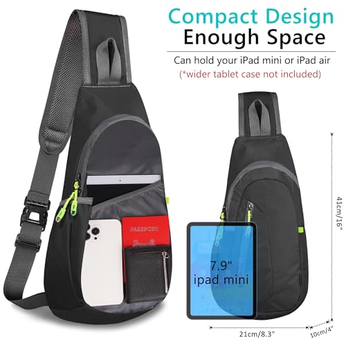 Small Sling Bag Lightweight Crossbody Bag for Women Men Hiking Backpack Travel Shoulder Bag Chest Daypack for Gym Work Outdoor Sports Black