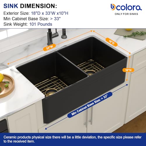 33" Black Ceramic Porcelain Farmhouse Sink