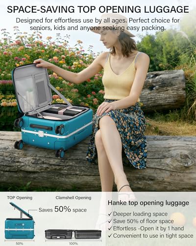 20 Inch Top Opening Carry On Luggage with Cup Holder and USB Ports
