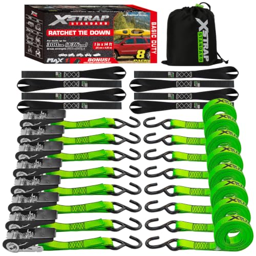 8 PK Ratchet Straps 1"x14ft Tie Down with Soft Loops (8 Count)