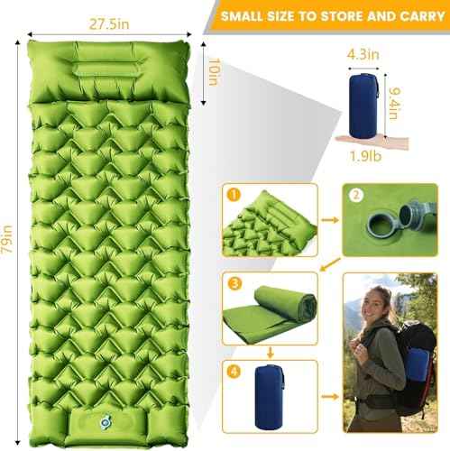 2 Pack 4 Inch Camping Sleeping Pads with Foot Pump and Pillow (2 Count)