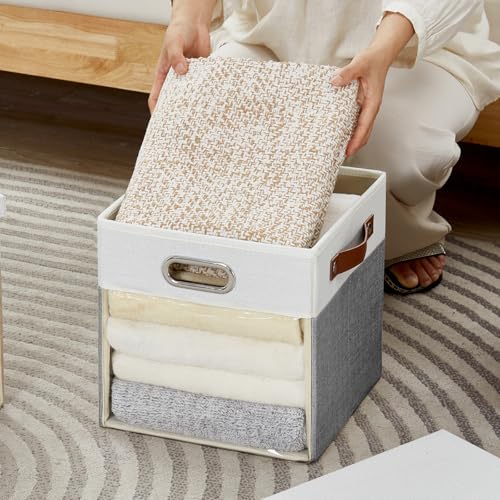 11x11 Inch Ultra Thick Fabric Storage Bins with Lids & Windows (3 Count)