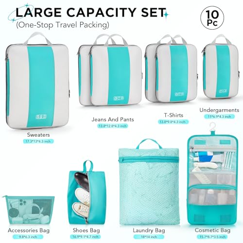10 Set Compression Packing Cubes for Travel Essentials (10 Count)