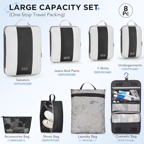 8 Set Compression Packing Cubes for Travel Essentials (8 Count)