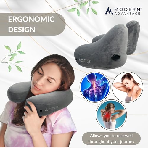 Inflatable Travel Pillow for Airplanes with Comfort Hood