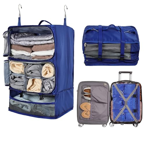 Travel Portable Hanging Shelves Closet Organizer Packing Luggage Storage with Multifunctional and Foldable Invisible Compartment