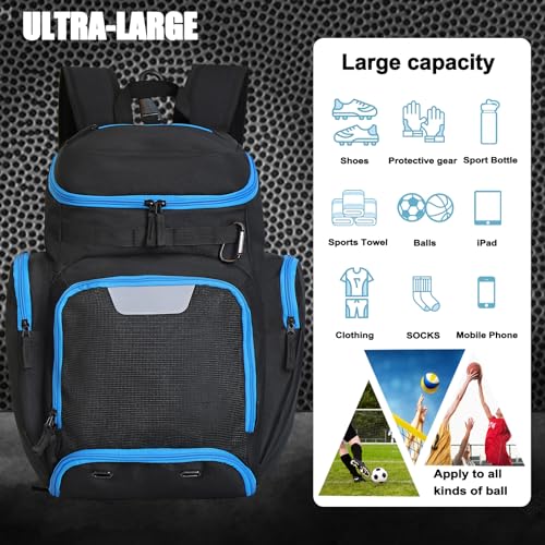 Large Basketball Backpack Sports Gym Bag with Ball Holder Ventilated Shoe Compartment Insulated Cooler Pockets Reflective Strips Fence Hook for Men Athletic Training