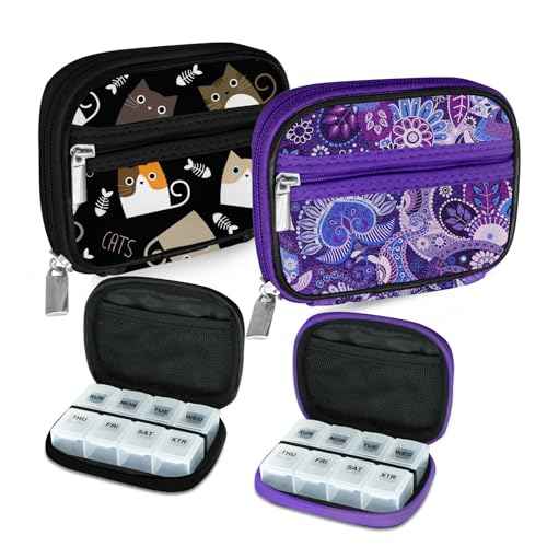 Weekly Travel Pill Organizer Pill Case for Purse with Removable 7 Day Pill Box (2 Count)